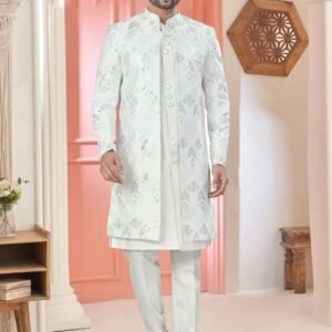 Men Branded Sequence Work Art Silk Indo Western