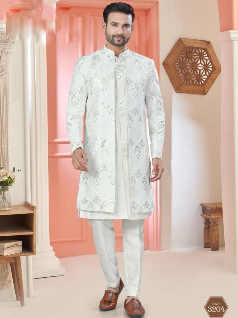 men branded sequence work pure 1742201961 Men Branded Sequence Work Art Silk Indo Western