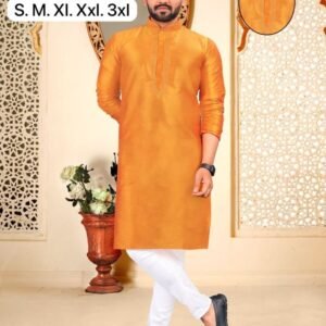 Orange Embroidery Work Kurta With Pyjama Set