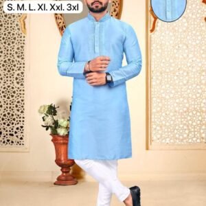 New Collection Embroidery Work Sky Blue Kurta With Pyjama Set