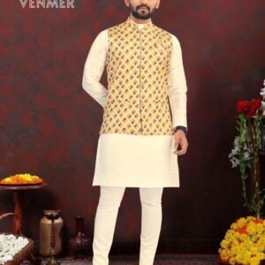 Men Festival Wear Heavy Silk Plain Kurta Pant With Koti