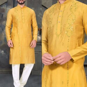 Men Haldi Function Wear Viscose Kurta With Pajama