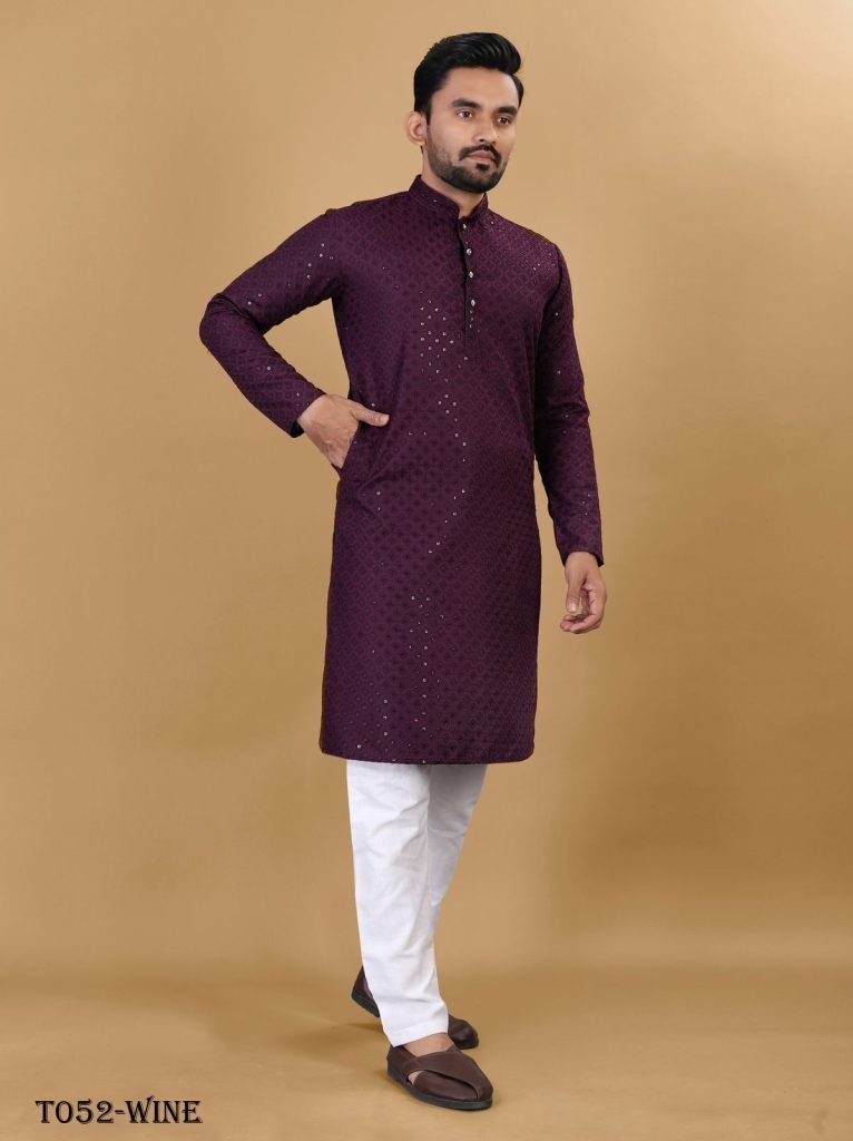 men manyawar cotton rayon wine 1718176941 Men Manyawar Cotton Rayon Wine Kurta With Pajama Set