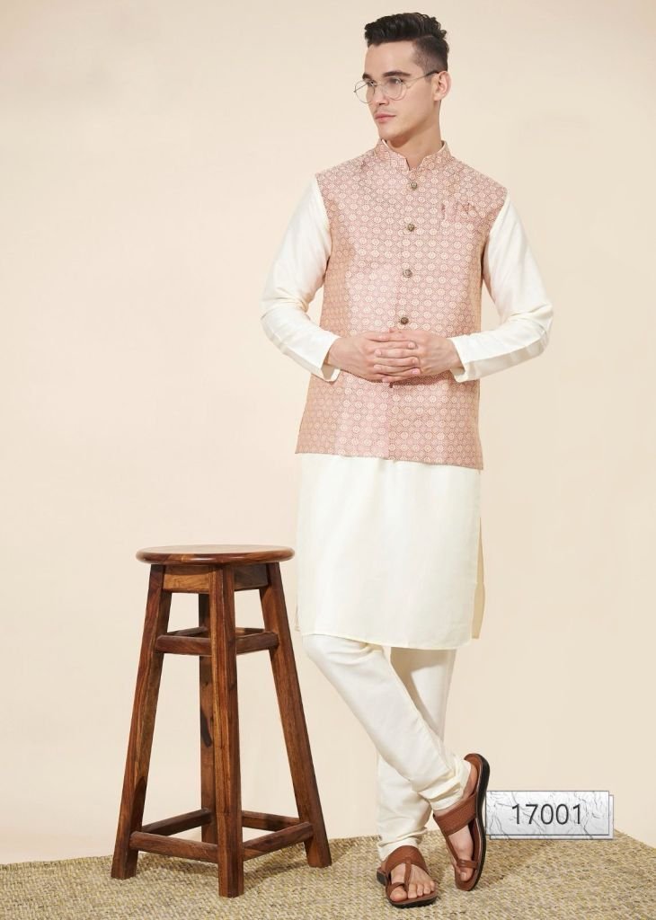 men plain pure silk kurta with 1738578914 Men Plain Pure Silk Kurta With Jacquard Koti Set