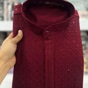 Men Rayon Chikan Work Rani Kurta With Pyjama