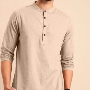 Men Regular Wear Full Sleeve Beige Khadi Linen Shirts