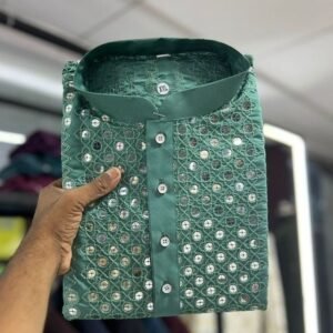 Mens Kurta In Cotton In Green Colour