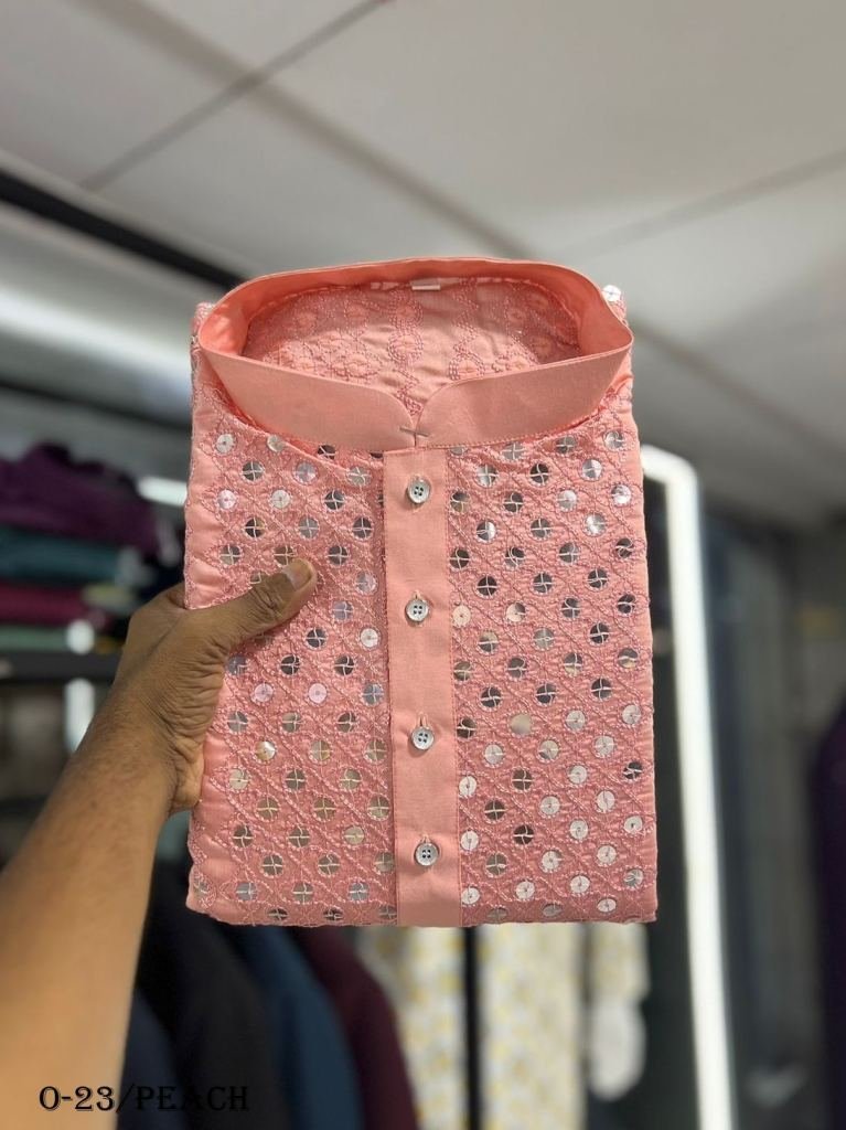 men s peach kurta with heavy e 1721817351 Mens Peach Kurta With Heavy Embroidery Work