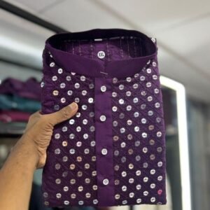 Mens Purple Kurta and Pyjamas With Embroidery Work