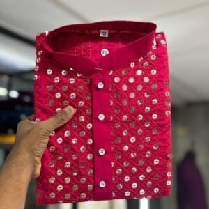 Mens Red Kurta and Pyjamas