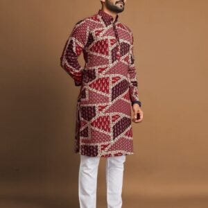 New Arrival Soft Cotton Foil Print Mens Kurta Pajama Set