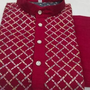 New Collection Embroidery Work Red Kurta With Pajama Set