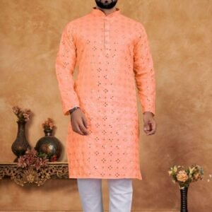 Orange Embroidery Work Kurta With Pajama Set