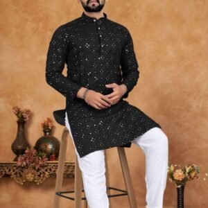 Black Embroidery Mens Kurta Pajama Set