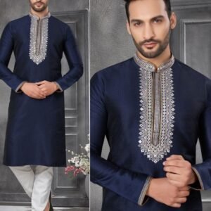 Mens Wear Blue Cotton Kurta Pajama Set For Mens Wear