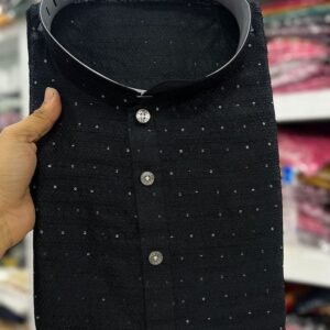 Mens Wear Cotton Jacquard Black Kurta With Pyjama Set