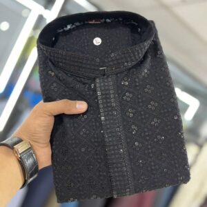 Mens Rayon Black Kurta With Pyjama Set