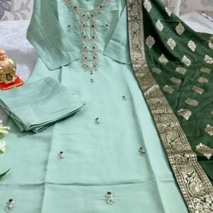 Mint Exclusive Pure Handwork Muslin Silk Kurtis Set
