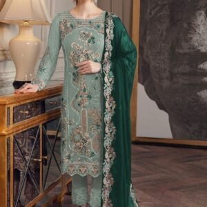 Mint Green and Green Color Embroidered Fox Georgette Suit Set