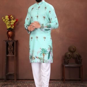 Mint Royal Peacock Paradise Printed Mens Kurta