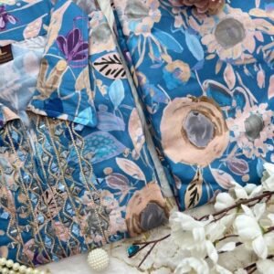 Mirror Hand Work Beautiful Heavy Muslin Blue Suit Set