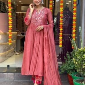 Mirror work Anarkali Kurta With Pant And Dupatta