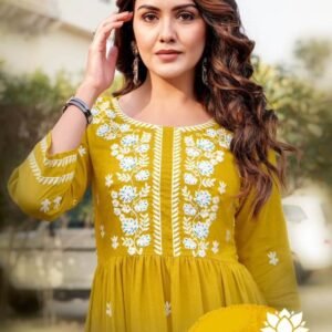 Mittoo Presents Paaneri Rayon Slub Hand work and Embroidered work Kurti