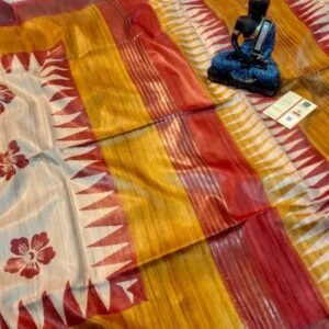 Mix Color Screen Printed Original Tussar Ghicha Silk Saree 21