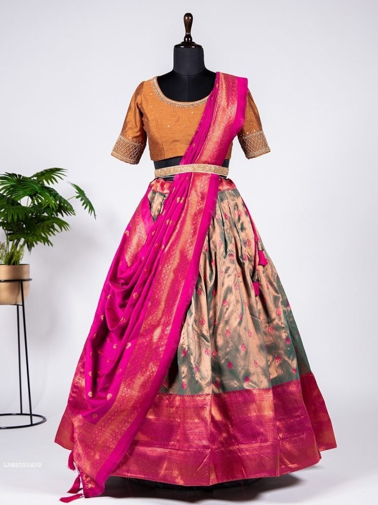 mnd pattu stitch jacquard silk 1713413236 MND Pattu Stitch Jacquard Silk Lehenga Choli