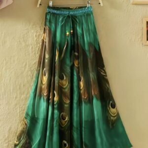 Morpankh Digital Print Silk Ladies Green Skirt