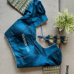 Morpeach Readymade Vichitra Silk Blouse With Puff And Gota Less