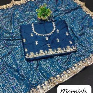 Morpich Vichitra Silk Saree With Sequence Codding work
