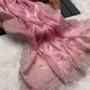 Most Beautiful Burburry Sequins work Silk Pink saree