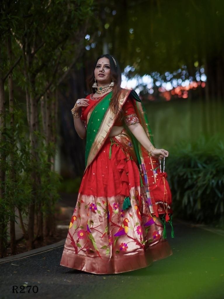 most elegant parrot work paith 1725357928 Most Elegant Parrot Work Paithani Lehenga Choli