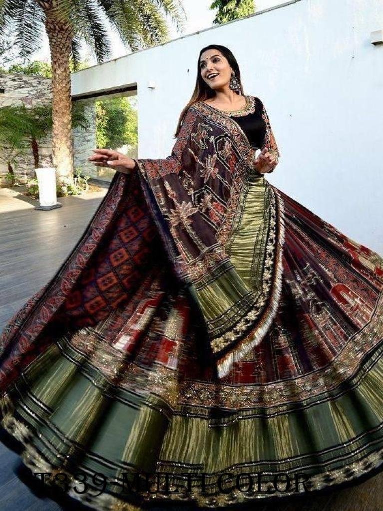 multi color butter silk leheng 1724310634 Multi Color Butter Silk Navratri Lehenga Choli