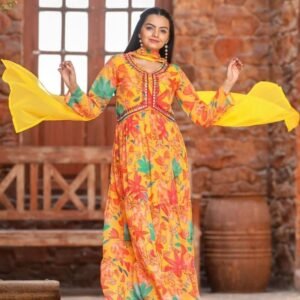 Multi Color Georgette Anarkali Long Kurti Pant Set