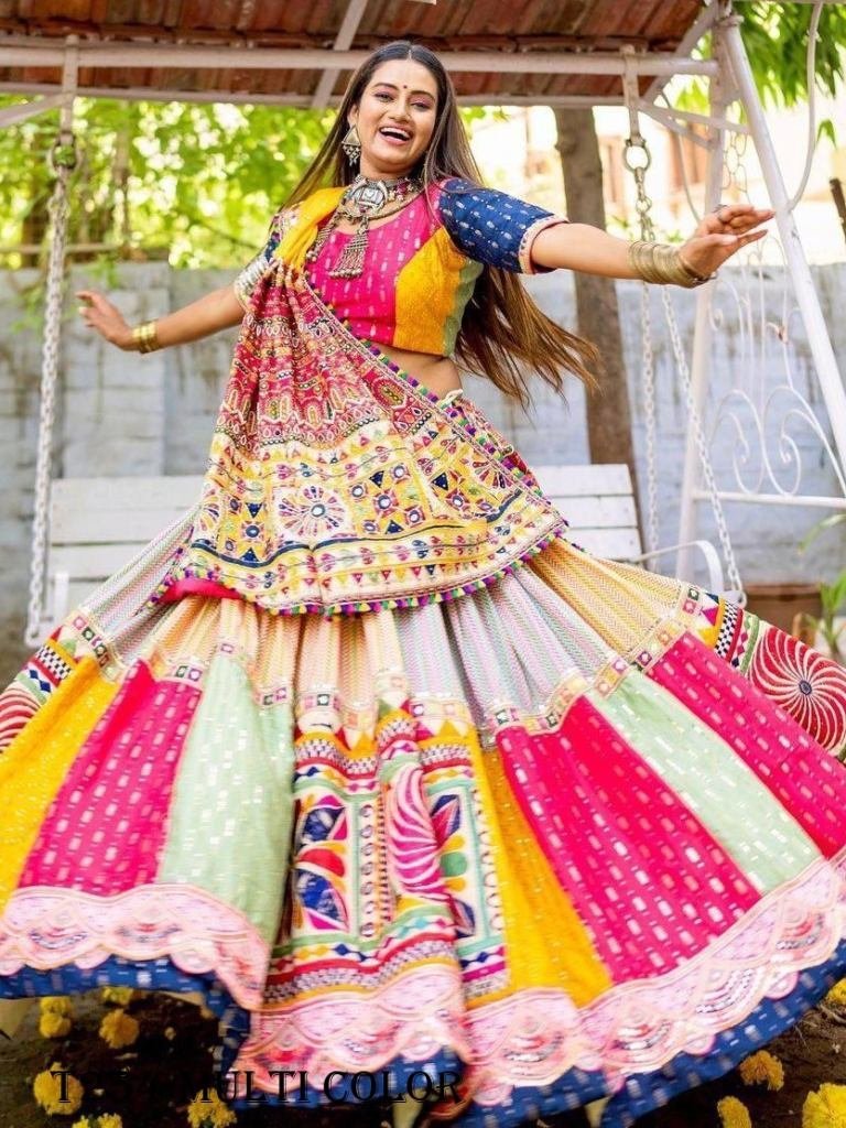 multi color muslin cotton desi 1721460522 Multi Color Muslin Cotton Designer Printed Lehenga Choli