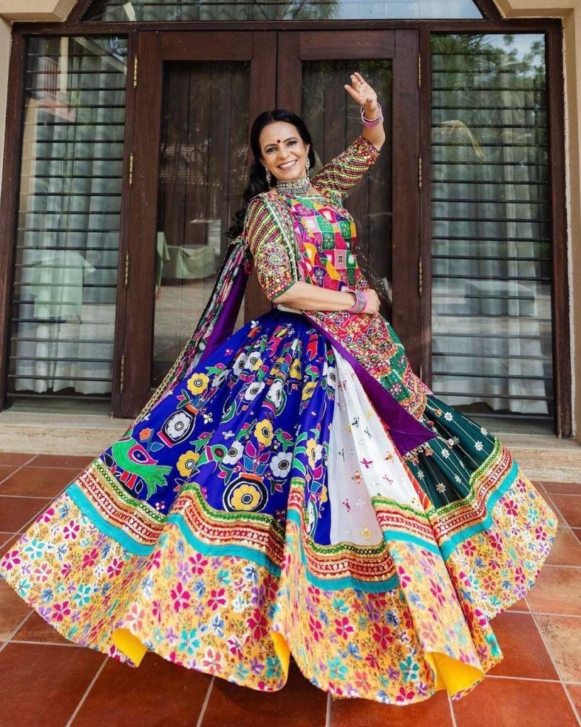 multi color muslin cotton lehe 1727690203 Multi Color Muslin Cotton Lehenga Choli With Mirror Work