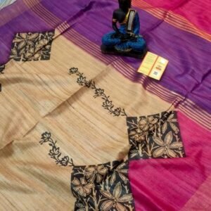 Multi Color Screen Printed Original Tussar Ghichha Silk Saree