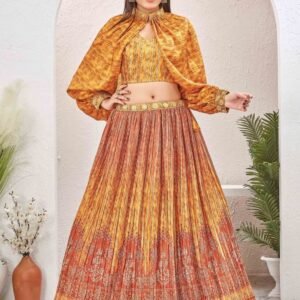 Mustard color Silk Blend Crushed Readymade Lehenga Choli