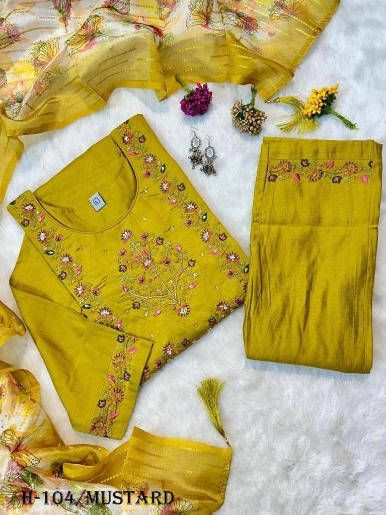 mustard muslin and viscose kur 1725267680 Mustard Muslin and Viscose Kurti Pant With Dupatta