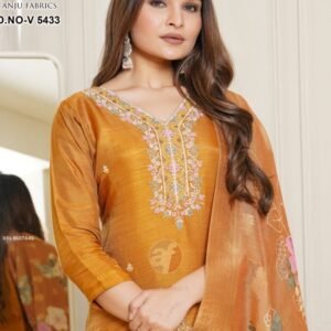 Mustard Pure Handwork Kurti Pant With Dupatta