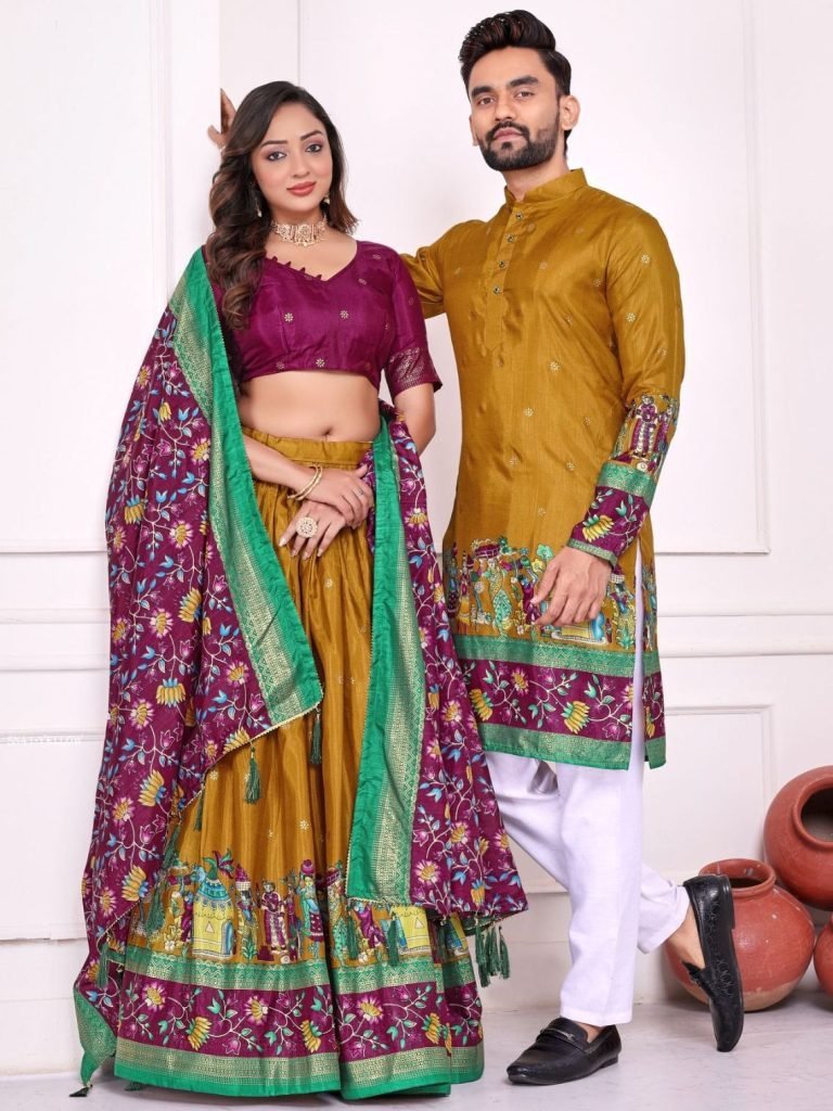 mustard wine patola print coup 1763721849 Mustard Wine Patola Print Couple Set