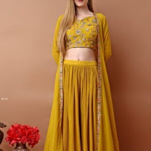 Mustard Yellow Embroidered Sharara Set With Jacket