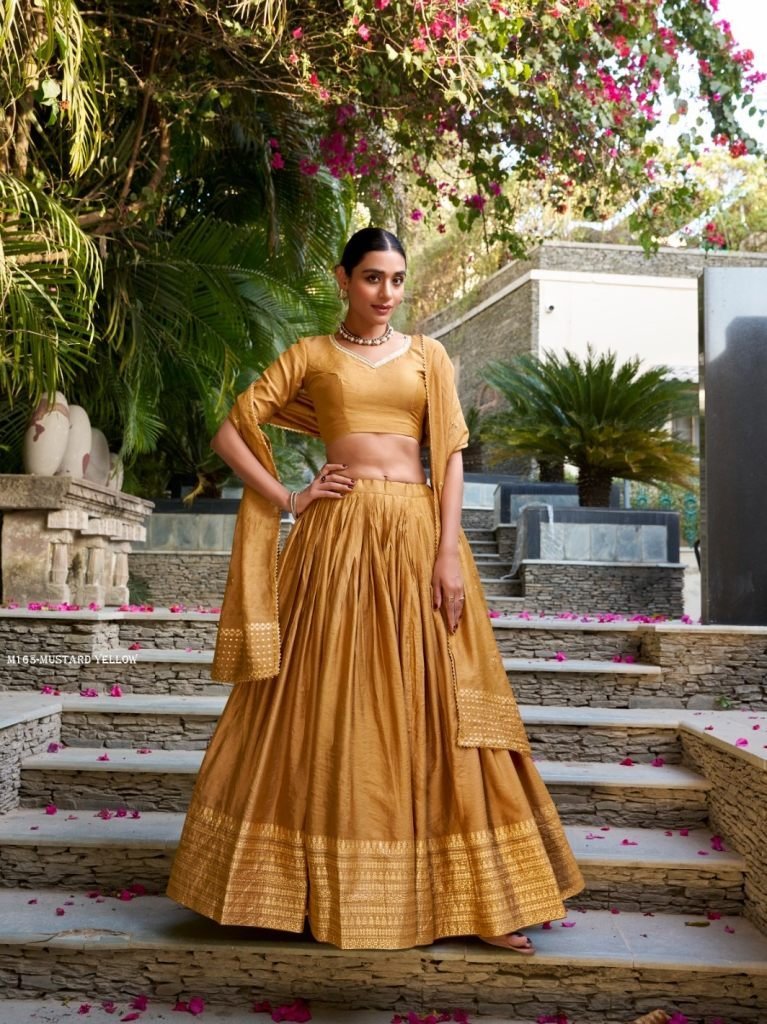 mustard yellow festive wear le 1766567984 Mustard Yellow Festive Wear Lehenga Choli Set for Wedding Parties