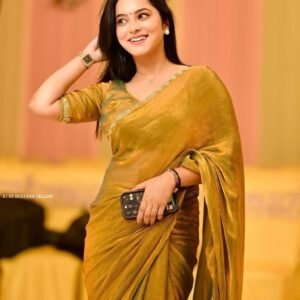 Mustard Yellow Shine Saree For Festive Party Wear