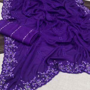 Muster Festival Wear Multi Work Chinon Saree With Beautiful Blouse