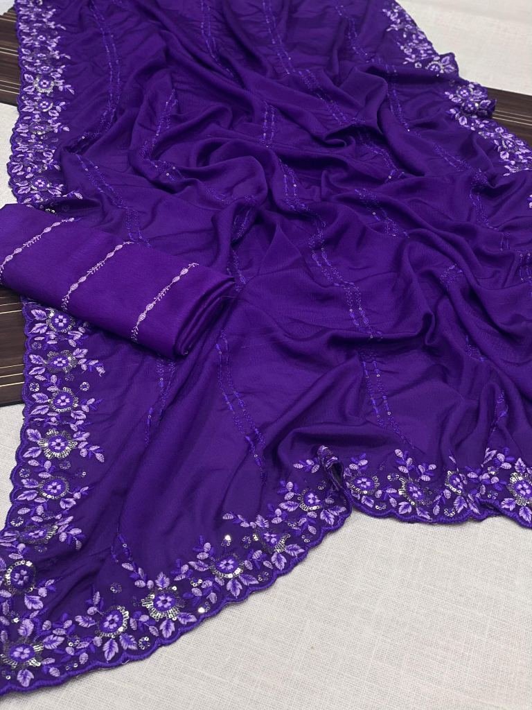 muster festival wear multi wor 1729939885 Muster Festival Wear Multi Work Chinon Saree With Beautiful Blouse