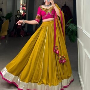 Musterd Pure Rayon Navratri Lehenga Choli With Lace Borders