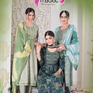 Mystic 9 Presents Sara Vol 3 30013008 Series Rayon Foil Print Nayra Cut Kurti Set